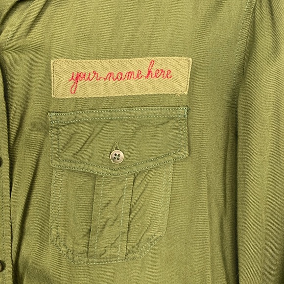 Life in progress army green button front shirt - Picture 2 of 7